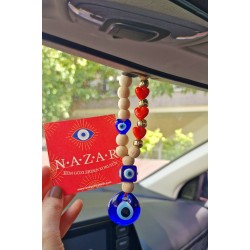 Nazar Temalı Ahşap Boncuklu Dikiz Aynası Araba Süsü