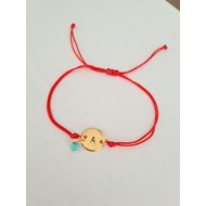 Harfli Turkuaz Taş Kırmızı İp Bileklik 