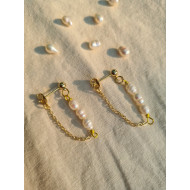 3 İnci Zincir Küpe Çift 