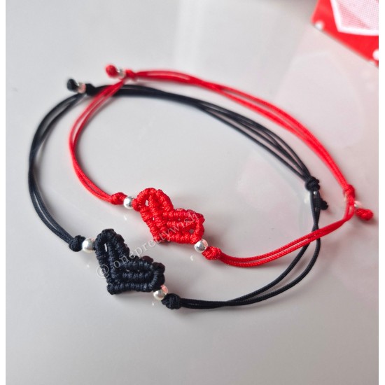 Makrome Kalp Çift Bilekliği 925 Ayar Gümüş