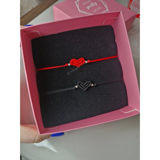 Makrome Kalp Çift Bilekliği 925 Ayar Gümüş