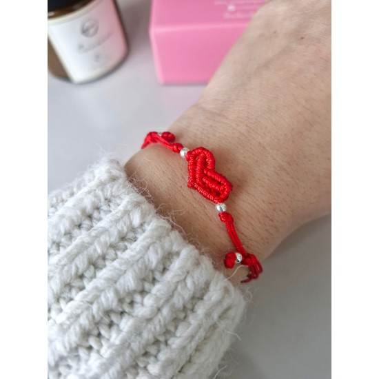 Makrome Kalp Çift Bilekliği 925 Ayar Gümüş