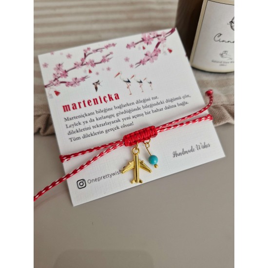 Marteniçka Uçak Model Turkuaz Taşlı Bileklik