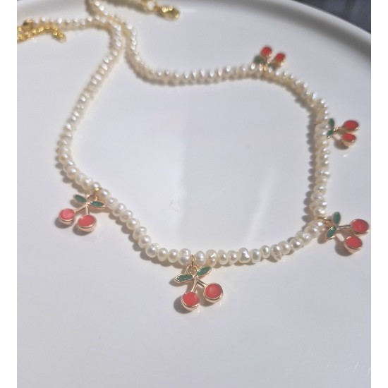 Kiraz Doğal İnci Kolye