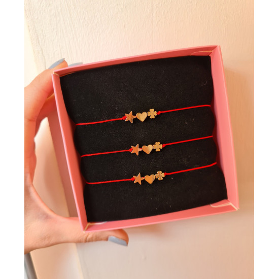 Yıldız Yonca Kalp Sembollü Üçlü Şans Bilekliği