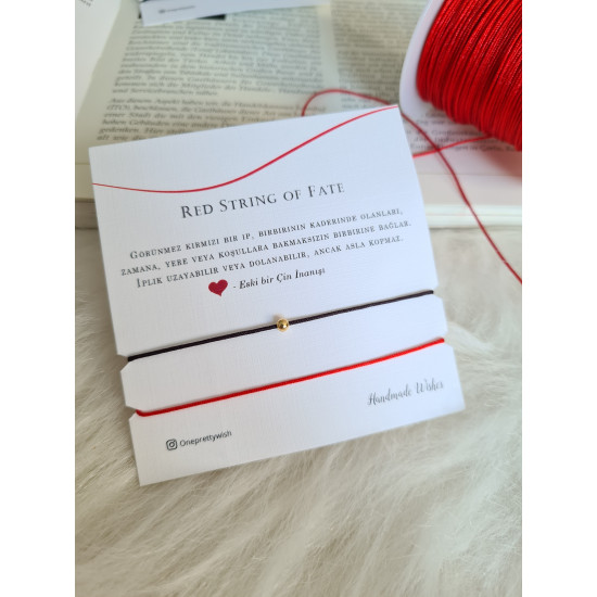 Red String Çift Bileklik Kırmızı ve Siyah İp 925 Ayar Gümüş Bileklik