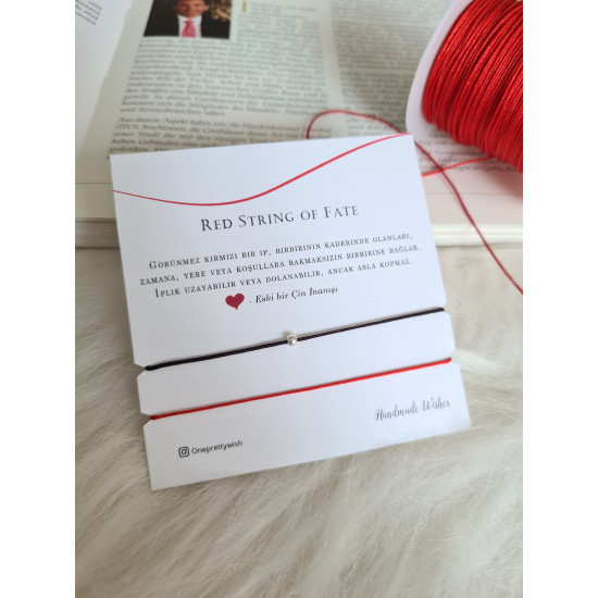Red String Çift Bileklik Kırmızı ve Siyah İp 925 Ayar Gümüş Bileklik