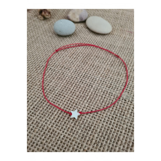 Sedef Taş Yıldız Kırmızı İp Halhal