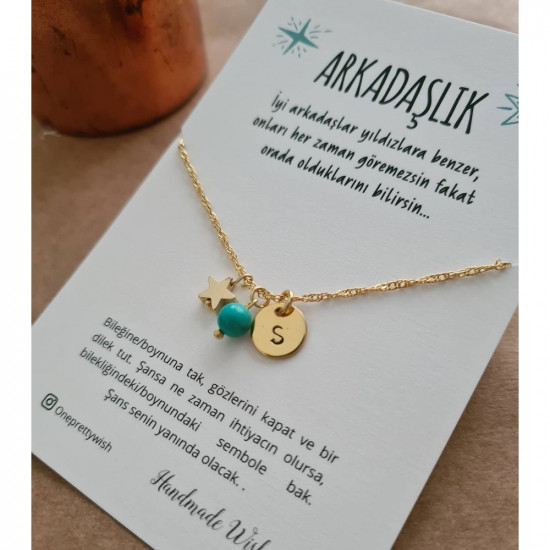 Harfli Turkuaz Taşlı Arkadaşlık Kolyesi