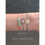Aventurin Doğal Taşlı Harfli Yıldız Kombin Bileklik