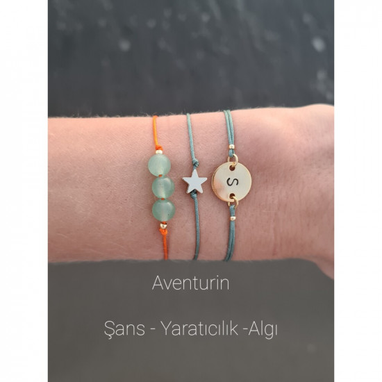 Aventurin Doğal Taşlı Harfli Yıldız Kombin Bileklik