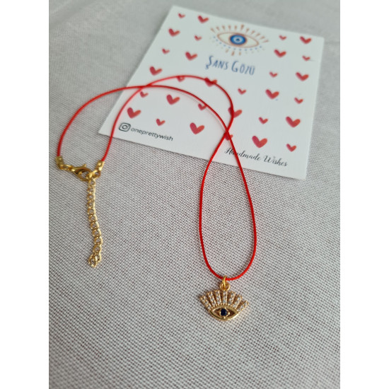 Şans Gözü Kırmızı İp Choker Kolye