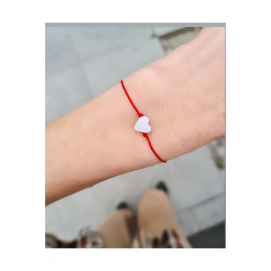 Sedef Taş Kalp Kırmızı ip Bileklik