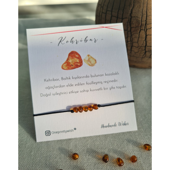 Kehribar Siyah İpli Bileklik