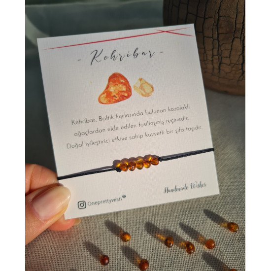 Kehribar Siyah İpli Bileklik