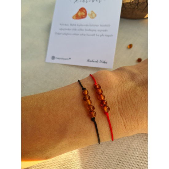 Kehribar Siyah İpli Bileklik