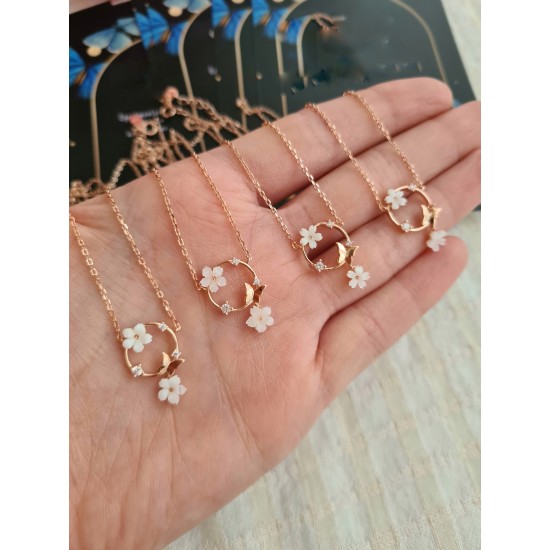 Kelebek Manolya Çiçeği Kolye 925 Ayar Gümüş