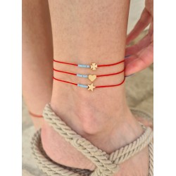 Kırmızı İp Mavi Boncuk Sembol Halhal