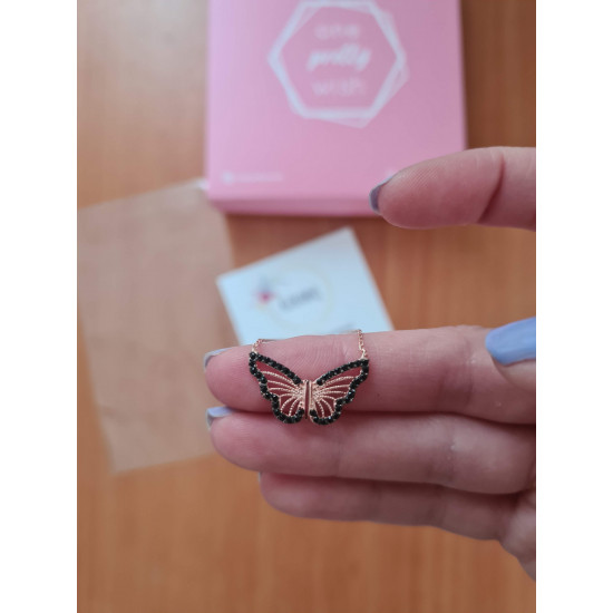 Kızkardeş Kelebek Kolye Siyah Taşlı 