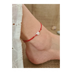 Sedef Taş Kalp Kırmızı İp Halhal