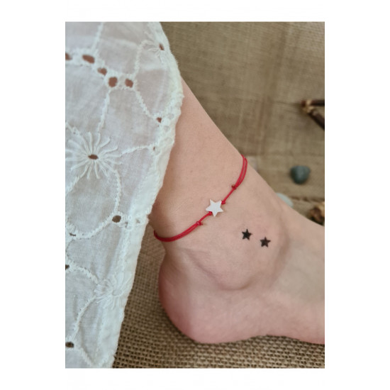 Sedef Taş Yıldız Kırmızı İp Halhal