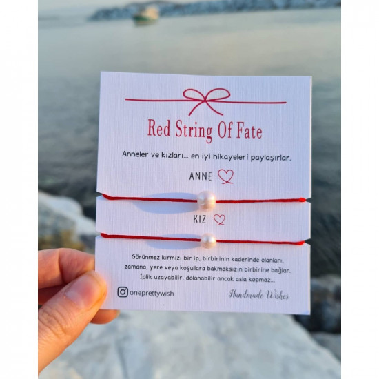 Anne Kız İnci Kombin Red String Kırmızı İp Çift Bileklik