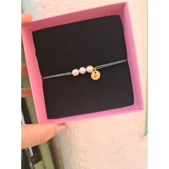 Kişiye Özel Harfli Barok İnci Yeşil İpli Bileklik