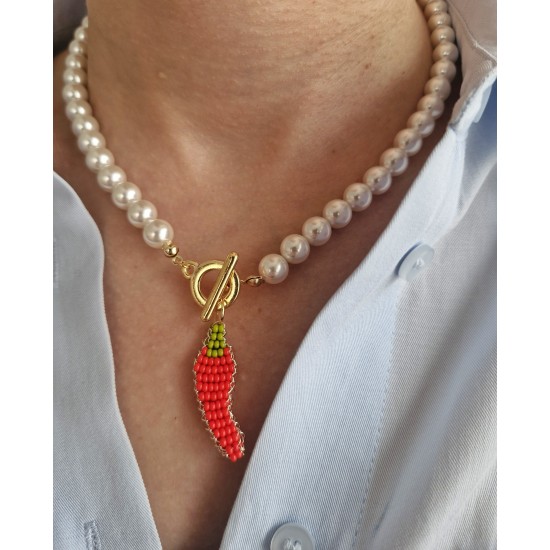 Şans Biberi Kolye İnci Detaylı