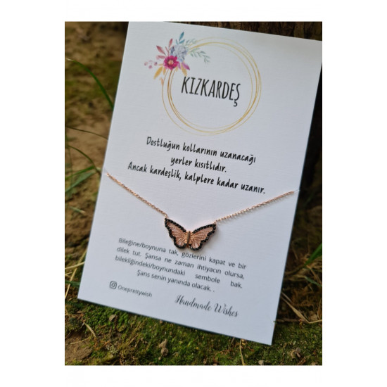 Kızkardeş Kelebek Kolye Siyah Taşlı 