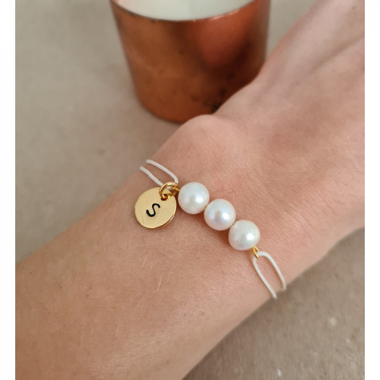Kişiye Özel Harfli Barok İnci Bej İpli Bileklik