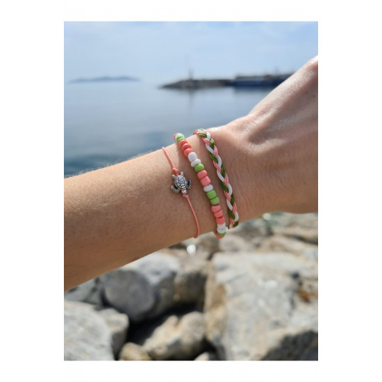 Kaplumbağa Bileklik Kombin Yeşil Somon