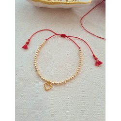 Kalp Sembol Gold Boncuklu Kırmızı İpli Bileklik