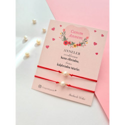 Kırmızı İp İnci Bileklik Çift Anne Kız