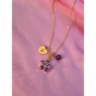 Harfli Ametist Doğal Taşlı Mor Çiçek Kolye