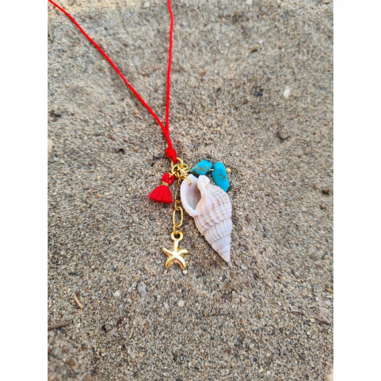 Deniz Kabuklu Kırmızı İpli Şans Kolyesi 