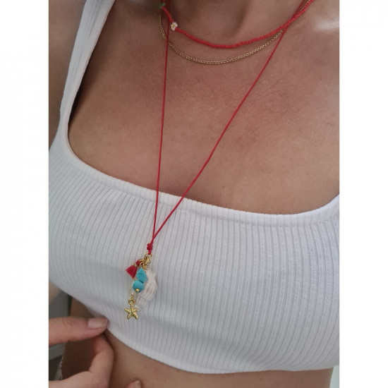 Deniz Kabuklu Kırmızı İpli Şans Kolyesi 