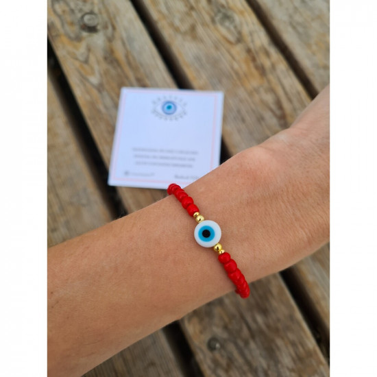 Kırmızı Boncuklu Nazar Kartlı Bileklik 