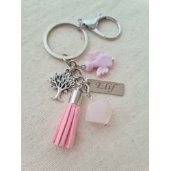 Pembe Kuvars Kişiye Özel Melek Anahtarlık