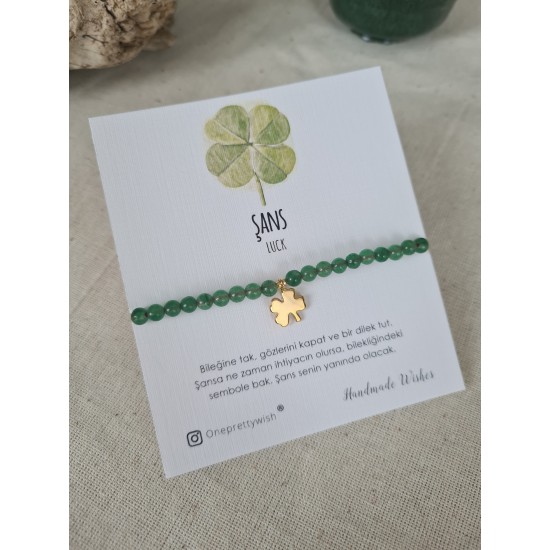 Aventurin Yonca Kırmızı İpli Şans Bilekliği