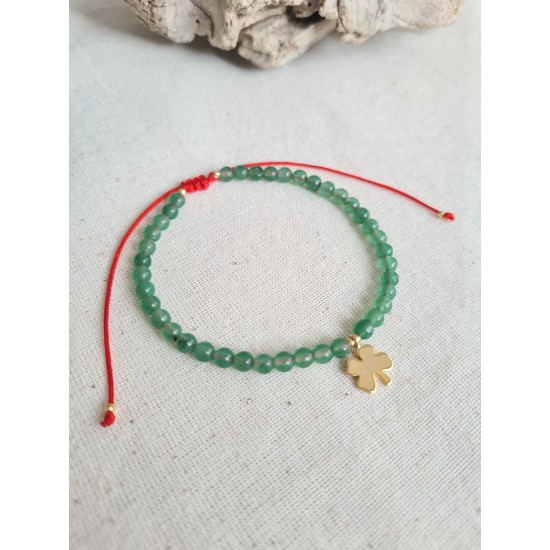 Aventurin Yonca Kırmızı İpli Şans Bilekliği
