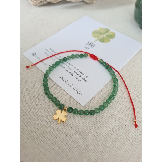 Aventurin Yonca Kırmızı İpli Şans Bilekliği