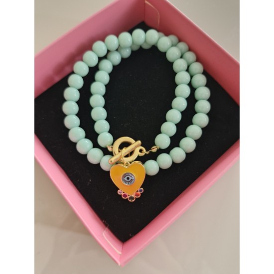 Sarı Nazar Kalp Detay Kolye