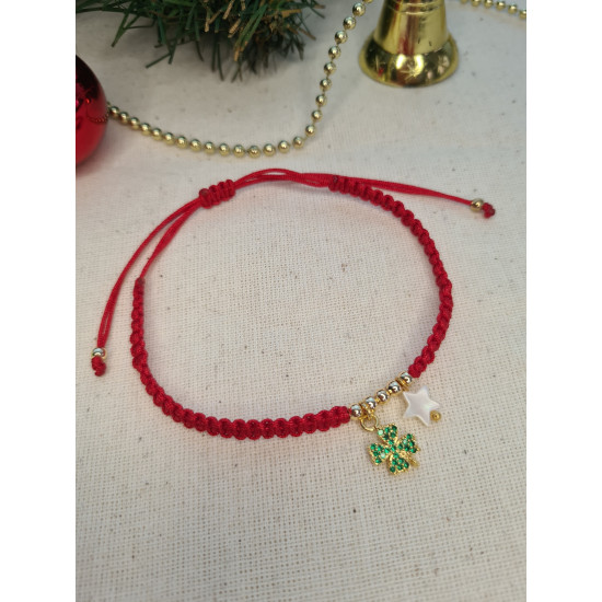 Yonca ve Sedef Yıldız Kırmızı İp Şans Bilekliği