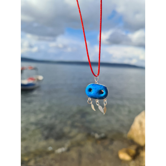 Süryani Kırmızı İp Kolye 925 Ayar Gümüş