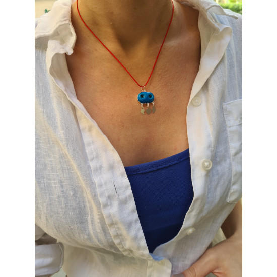 Süryani Kırmızı İp Kolye 925 Ayar Gümüş