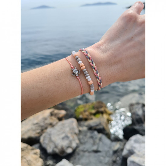 Kaplumbağa Bileklik Kombin Gri Somon