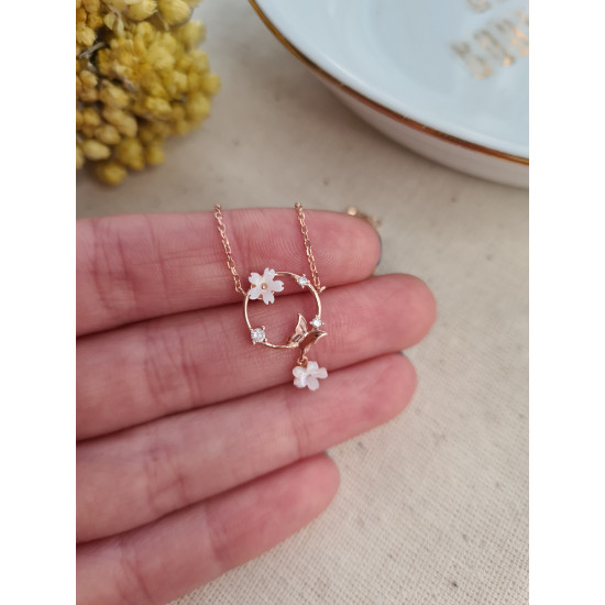 Kelebek Manolya Çiçeği Kolye 925 Ayar Gümüş