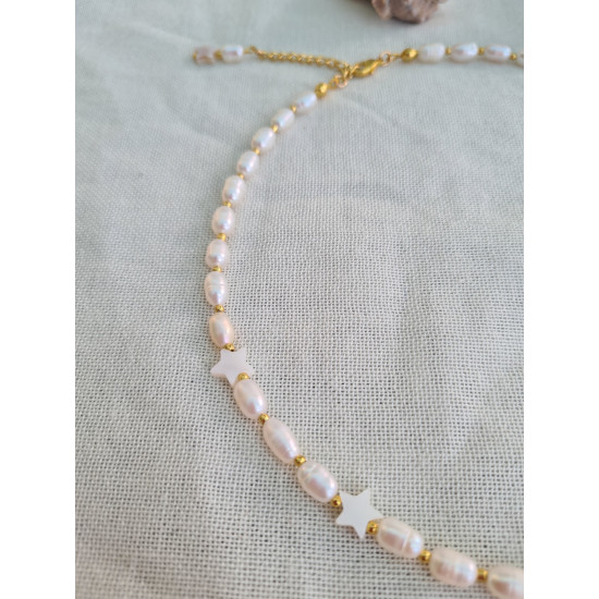 İnci Doğal Taş ve Sedef Taşlı Yıldız Sembollü Kolye