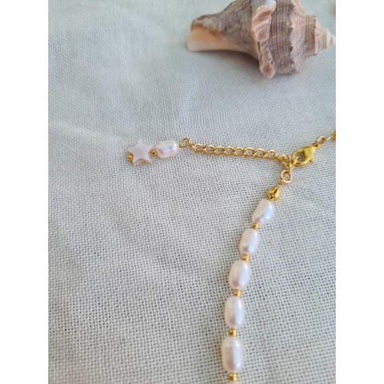 İnci Doğal Taş ve Sedef Taşlı Yıldız Sembollü Kolye